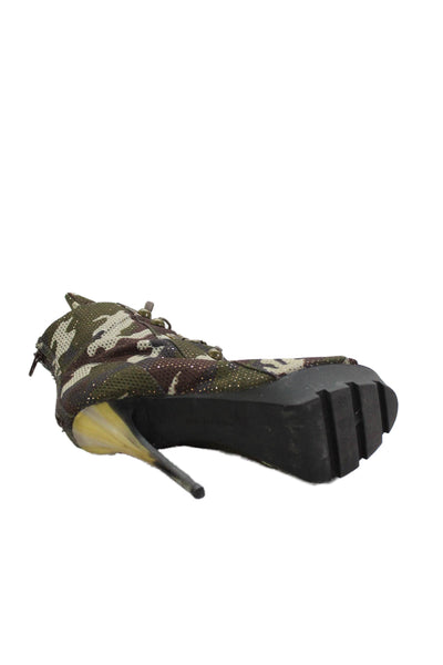 Jean Michel Cazabat Womens Lace Up Stiletto Camouflage Booties Green Size 38