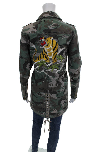 Pam & Gela Women Military Jacket Camouflage Multicolor Cotton Size S