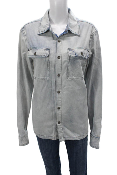 Ksubi Women Basic Blue Cotton Button-Up Collared Long Sleeve Size S