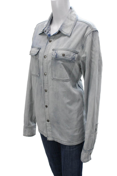 Ksubi Women Basic Blue Cotton Button-Up Collared Long Sleeve Size S