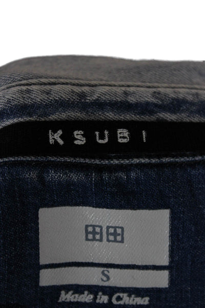 Ksubi Women Basic Blue Cotton Button-Up Collared Long Sleeve Size S