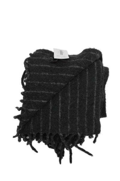 Me + Em Women's Fringe Hem Wool Scarf Gray Stripes Size 82" X 20"