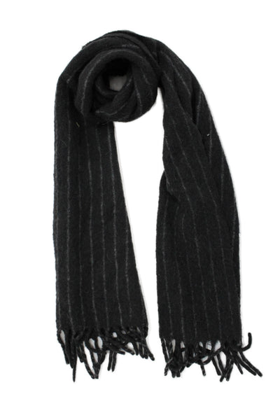 Me + Em Women's Fringe Hem Wool Scarf Gray Stripes Size 82" X 20"