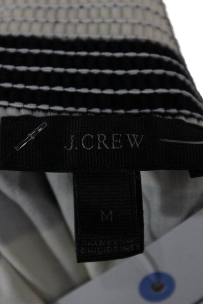 J Crew Women Off Shoulder Striped Cotton Shift Dress Blue Long Sleeve Size M