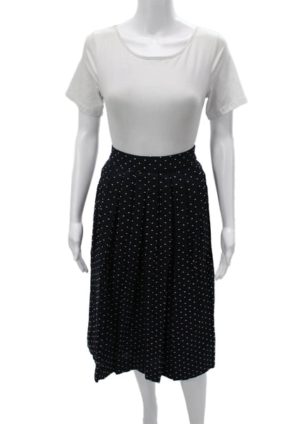 J Crew Womens Pleated Polka Dot Cotton Midi Skirt Black Pull On Size M