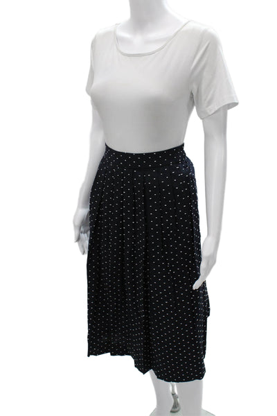 J Crew Womens Pleated Polka Dot Cotton Midi Skirt Black Pull On Size M