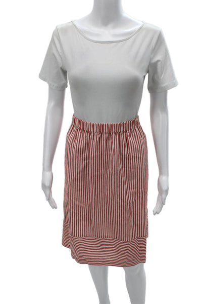 J Crew Womens Striped Straight Pencil Skirt Red Polyester Size M