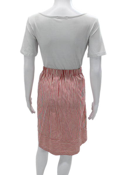 J Crew Womens Striped Straight Pencil Skirt Red Polyester Size M