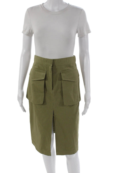 CO Women Cargo Skirt Green Cotton Knee Length Zip Size 2