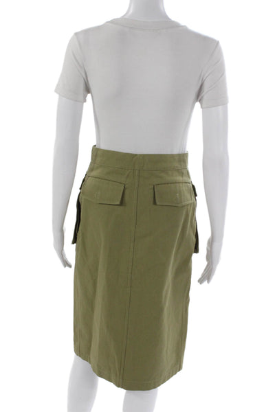 CO Women Cargo Skirt Green Cotton Knee Length Zip Size 2