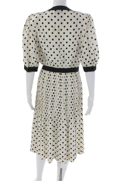 Albert Nipon Women Ivory Silk Polka Dot Shirt Dress Scoop Neck Size 8