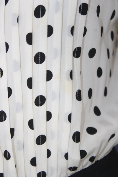 Albert Nipon Women Ivory Silk Polka Dot Shirt Dress Scoop Neck Size 8