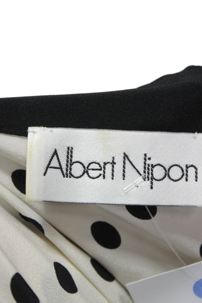 Albert Nipon Women Ivory Silk Polka Dot Shirt Dress Scoop Neck Size 8