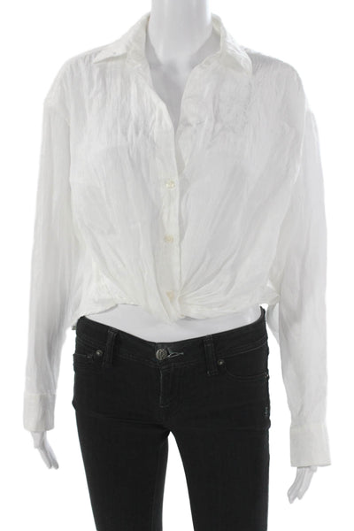 R13 Japanese Fabric Womens Cropped Button-Up Long Sleeve White Lyocell Size S