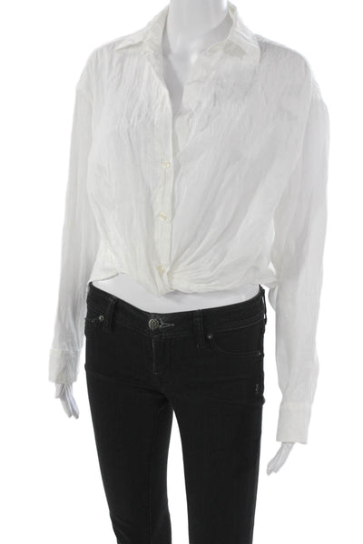 R13 Japanese Fabric Womens Cropped Button-Up Long Sleeve White Lyocell Size S