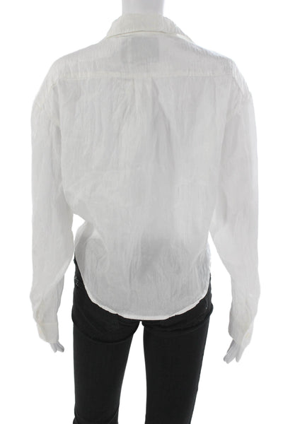 R13 Japanese Fabric Womens Cropped Button-Up Long Sleeve White Lyocell Size S