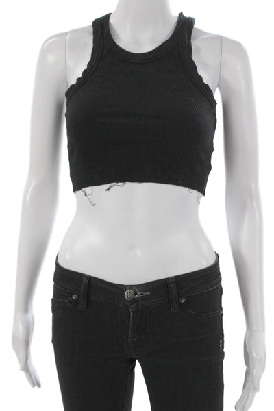 Wesley Women Cropped Tank Black Tencel Crew Neck Sleeveless Size XS