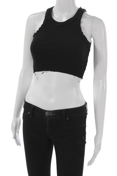 Wesley Women Cropped Tank Black Tencel Crew Neck Sleeveless Size XS