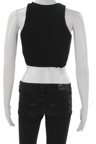 Wesley Women Cropped Tank Black Tencel Crew Neck Sleeveless Size XS
