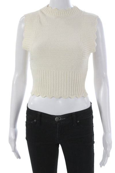 MNG Women High Neck Sleeveless Sweater Vest Ivory Polyester Size S