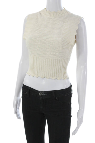 MNG Women High Neck Sleeveless Sweater Vest Ivory Polyester Size S