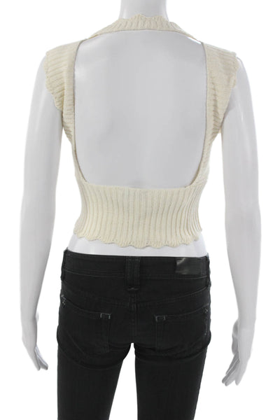 MNG Women High Neck Sleeveless Sweater Vest Ivory Polyester Size S