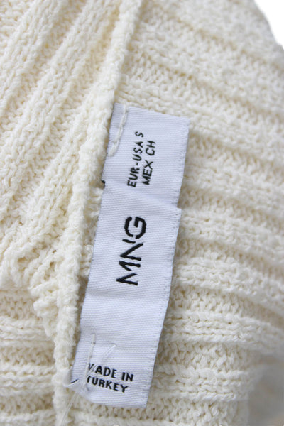 MNG Women High Neck Sleeveless Sweater Vest Ivory Polyester Size S