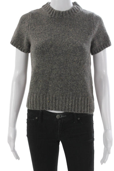 Zara Womens Pullover Sweater Gray Wool High Neck Short Sleeve Size M