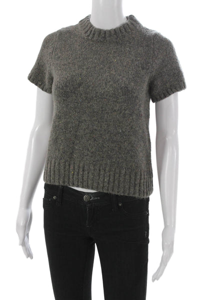 Zara Womens Pullover Sweater Gray Wool High Neck Short Sleeve Size M