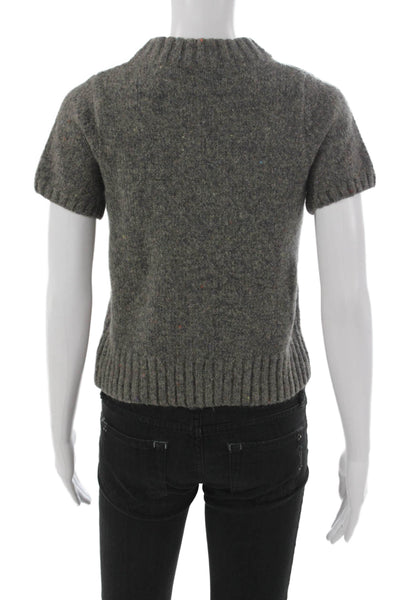 Zara Womens Pullover Sweater Gray Wool High Neck Short Sleeve Size M