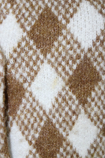 Zara Women Cardigan Brown Argyle Round Neck Long Sleeve Size S