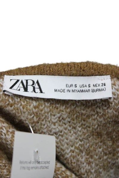 Zara Women Cardigan Brown Argyle Round Neck Long Sleeve Size S
