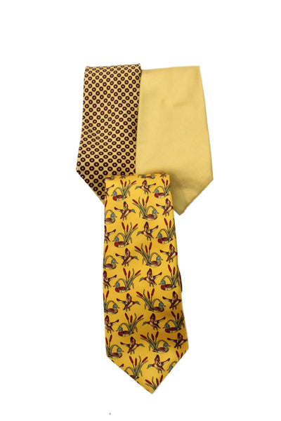 Paul Stuart New & Lingwood Mens Silk Neckties Yellow Multi Colored Lot 3
