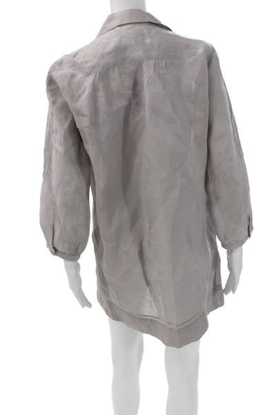 Gerard Darel Women Shirt Dress Gray Linen 3/4 Sleeve Collared Button Size 38