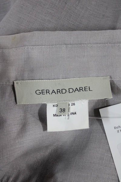 Gerard Darel Women Shirt Dress Gray Linen 3/4 Sleeve Collared Button Size 38