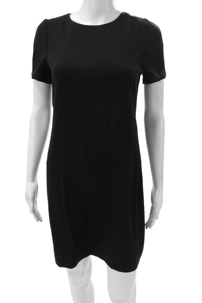 Theory Womens Shift Dress Black Short Sleeve Round Neck Zip Polyester Size 2