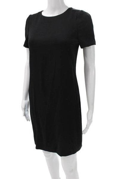 Theory Womens Shift Dress Black Short Sleeve Round Neck Zip Polyester Size 2