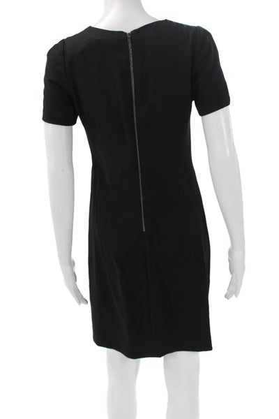Theory Womens Shift Dress Black Short Sleeve Round Neck Zip Polyester Size 2