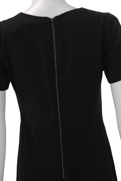 Theory Womens Shift Dress Black Short Sleeve Round Neck Zip Polyester Size 2