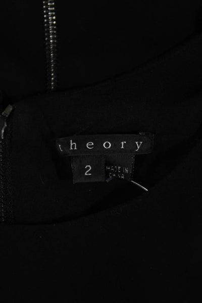 Theory Womens Shift Dress Black Short Sleeve Round Neck Zip Polyester Size 2