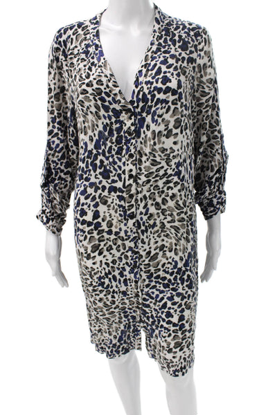 Neiman Marcus Women Shirt Dress Animal Print V-Neck 3/4 Sleeve Knee Size 12