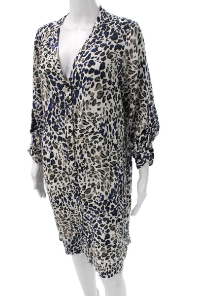 Neiman Marcus Women Shirt Dress Animal Print V-Neck 3/4 Sleeve Knee Size 12