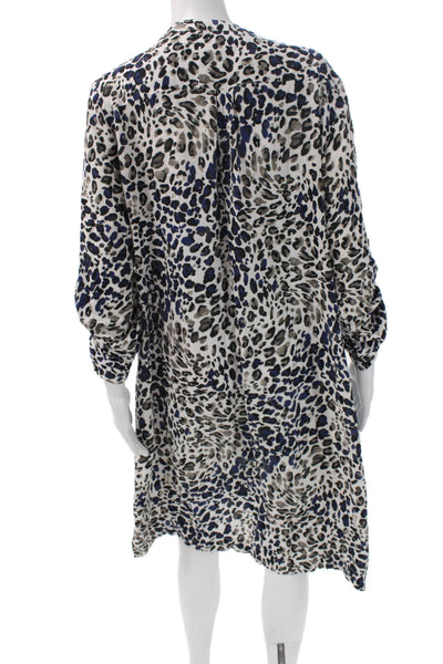 Neiman Marcus Women Shirt Dress Animal Print V-Neck 3/4 Sleeve Knee Size 12