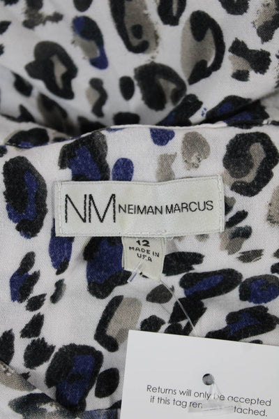 Neiman Marcus Women Shirt Dress Animal Print V-Neck 3/4 Sleeve Knee Size 12