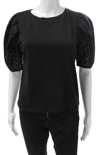 Industry Women Basic T-Shirt Black Cotton Round Neck Short Sleeve Size S Petite