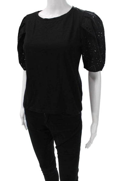 Industry Women Basic T-Shirt Black Cotton Round Neck Short Sleeve Size S Petite