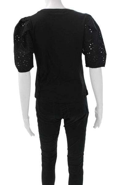 Industry Women Basic T-Shirt Black Cotton Round Neck Short Sleeve Size S Petite
