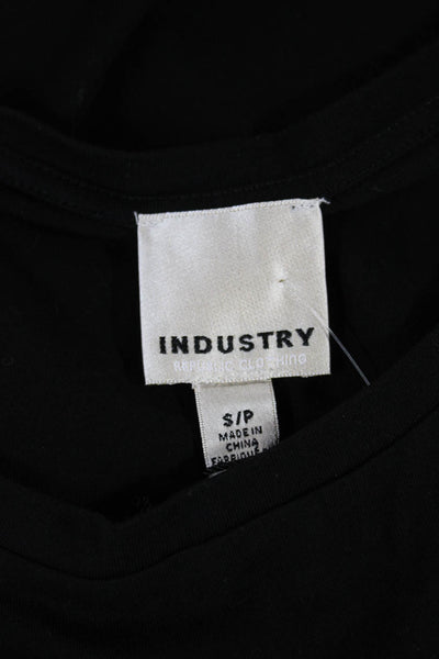 Industry Women Basic T-Shirt Black Cotton Round Neck Short Sleeve Size S Petite