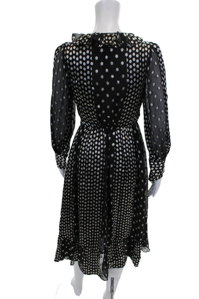 Zimmermann Women Wrap Dress Black Silk Polka Dot V-Neck Long Sleeve Midi Size S