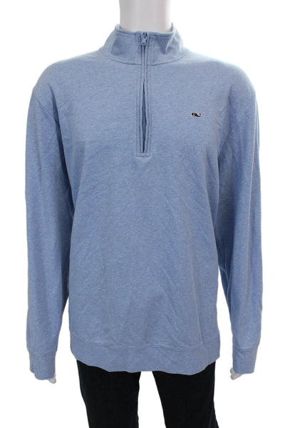 Vineyard Vines Mens Pullover Mock Neck Zip Blue Cotton Size 2XL